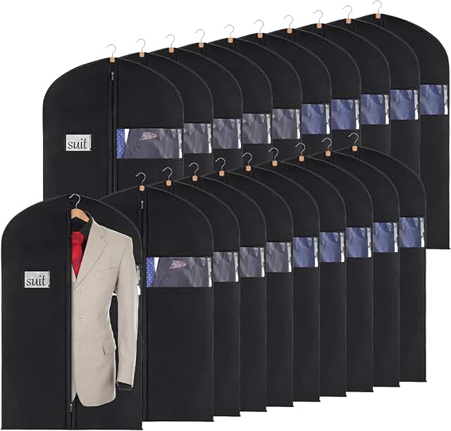 Set of 20 40-inch Suit Cover Bags for Clothes Storage