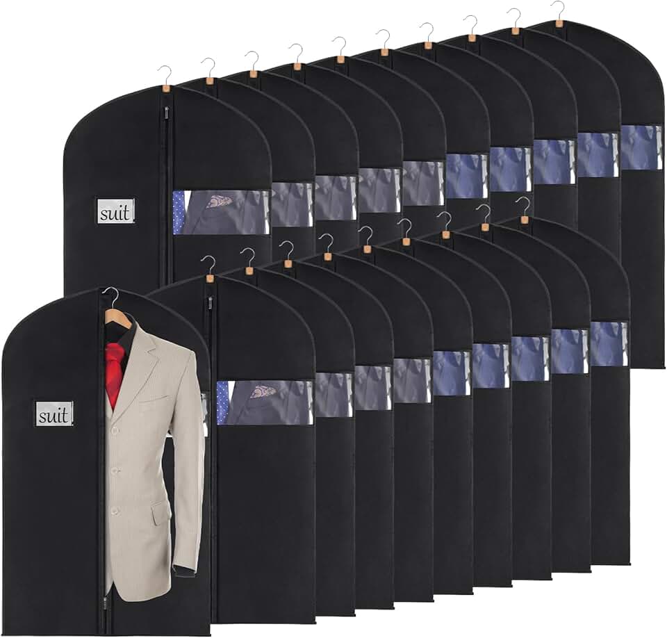 Set of 20 40-inch Suit Cover Bags for Clothes Storage