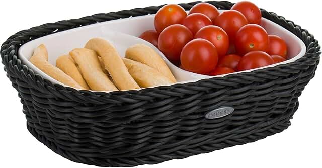 Rectangular 2-Compartment Black Porcelain Basket