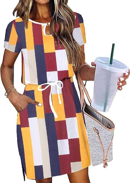 Summer casual women's short sleeve sundress with pockets