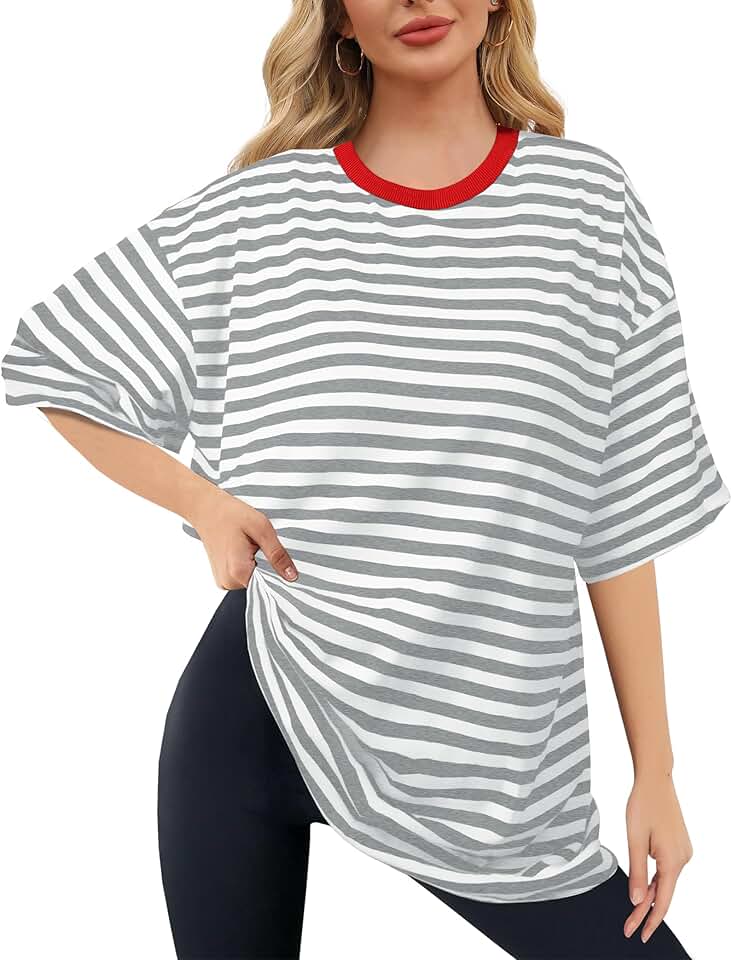 Women's Oversized Striped Color Block T-Shirt