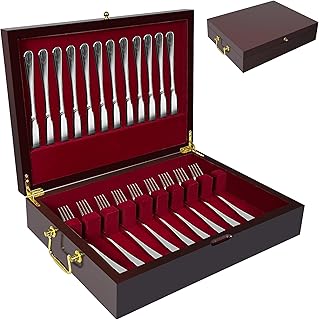 Wooden Silverware Storage Box with Handle and Felt Lining