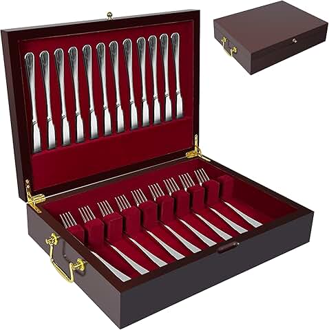 Wooden Silverware Storage Box with Handle and Felt Lining