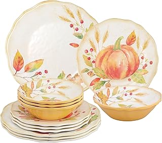 12-Piece Pumpkin Melamine Dinnerware Set for Four