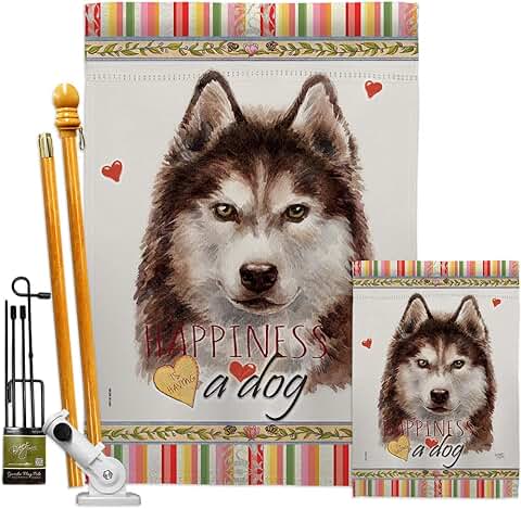 Brown Siberian Husky Garden House Flag