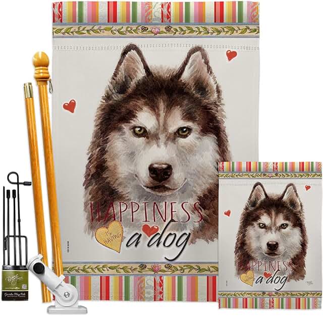 Brown Siberian Husky Garden House Flag