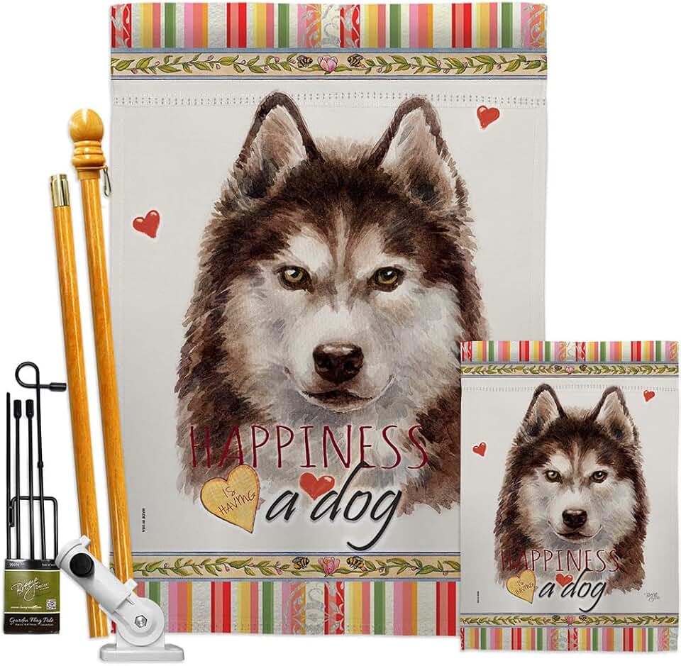 Brown Siberian Husky Garden House Flag