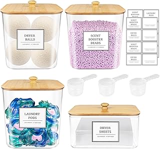 Laundry Pods Storage Container Set with Wooden Lids