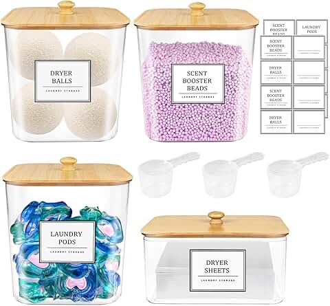 Laundry Pods Storage Container Set with Wooden Lids