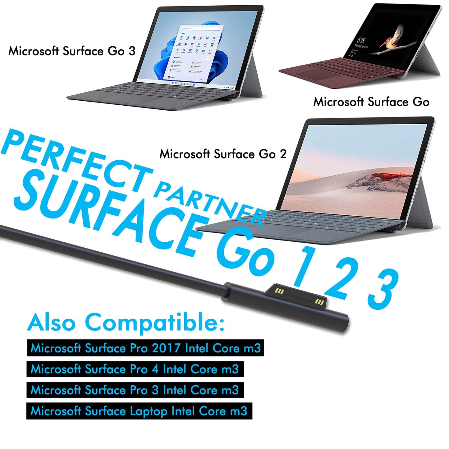 Surface Go Charger,Power Supply Adapter 24W 15V 1.6A Compatible with Surface Go/Go 2/Go 3 Surface Pro 4 Core m3 Surface Pro 3 Core m3 Surface Pro 2017 Core m3 Tablet Surface Laptop Core m3 Travel Bag