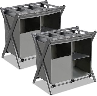 Foldable Steel Luggage Rack with Laundry Bag, Pack of 2