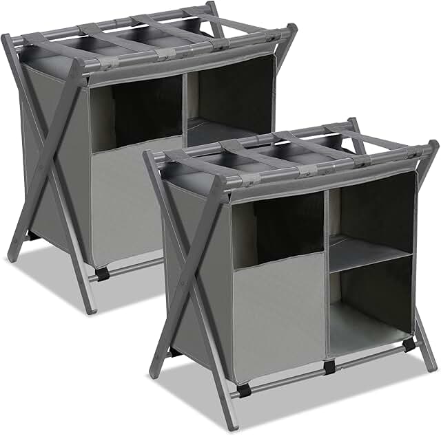 Foldable Steel Luggage Rack with Laundry Bag, Pack of 2