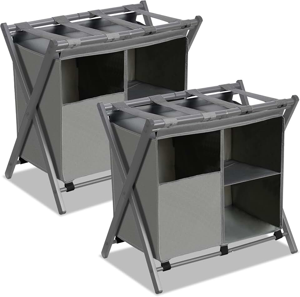 Foldable Steel Luggage Rack with Laundry Bag, Pack of 2