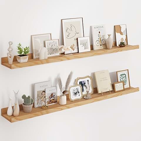 55-Inch Solid Oak Floating Wall Shelves Set of 2