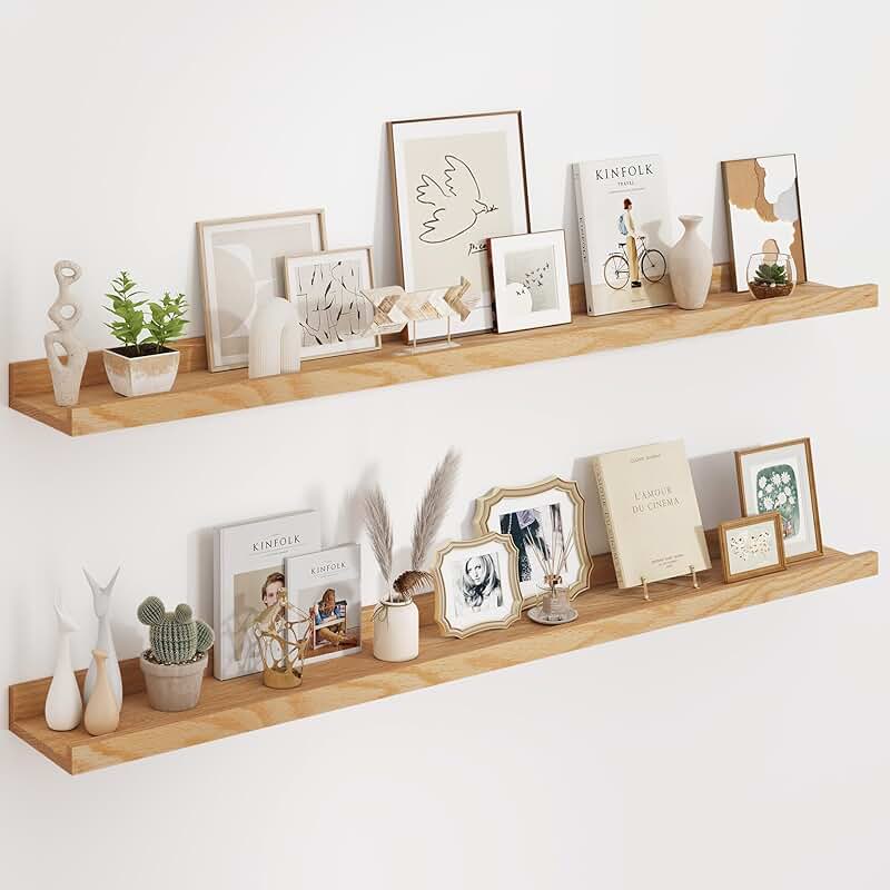 55-Inch Solid Oak Floating Wall Shelves Set of 2
