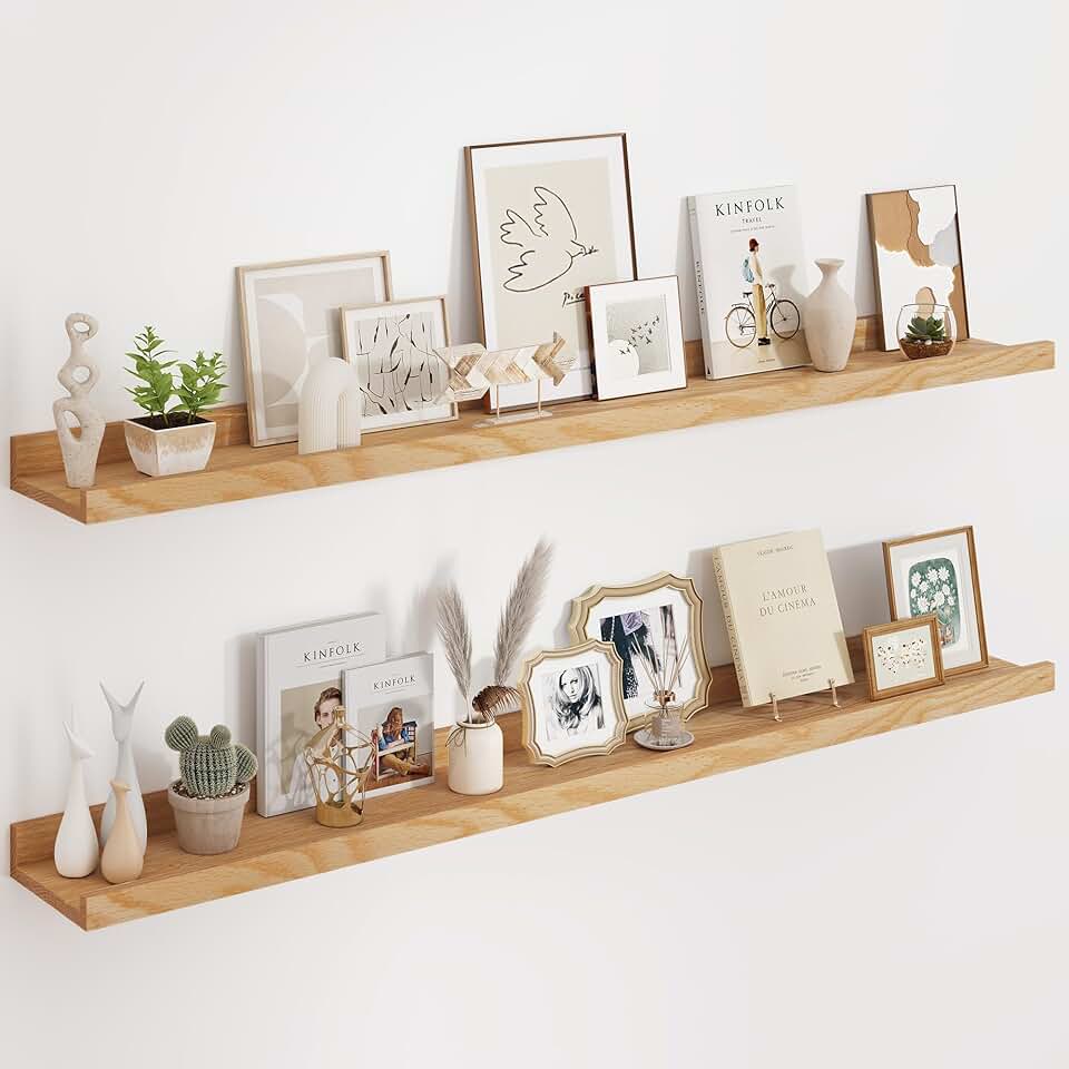 55-Inch Solid Oak Floating Wall Shelves Set of 2