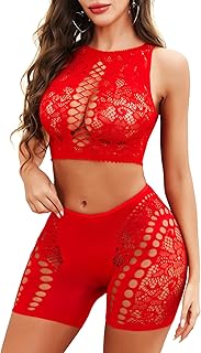 Women’s Fishnet Lingerie Set with Crop Top and Shorts
