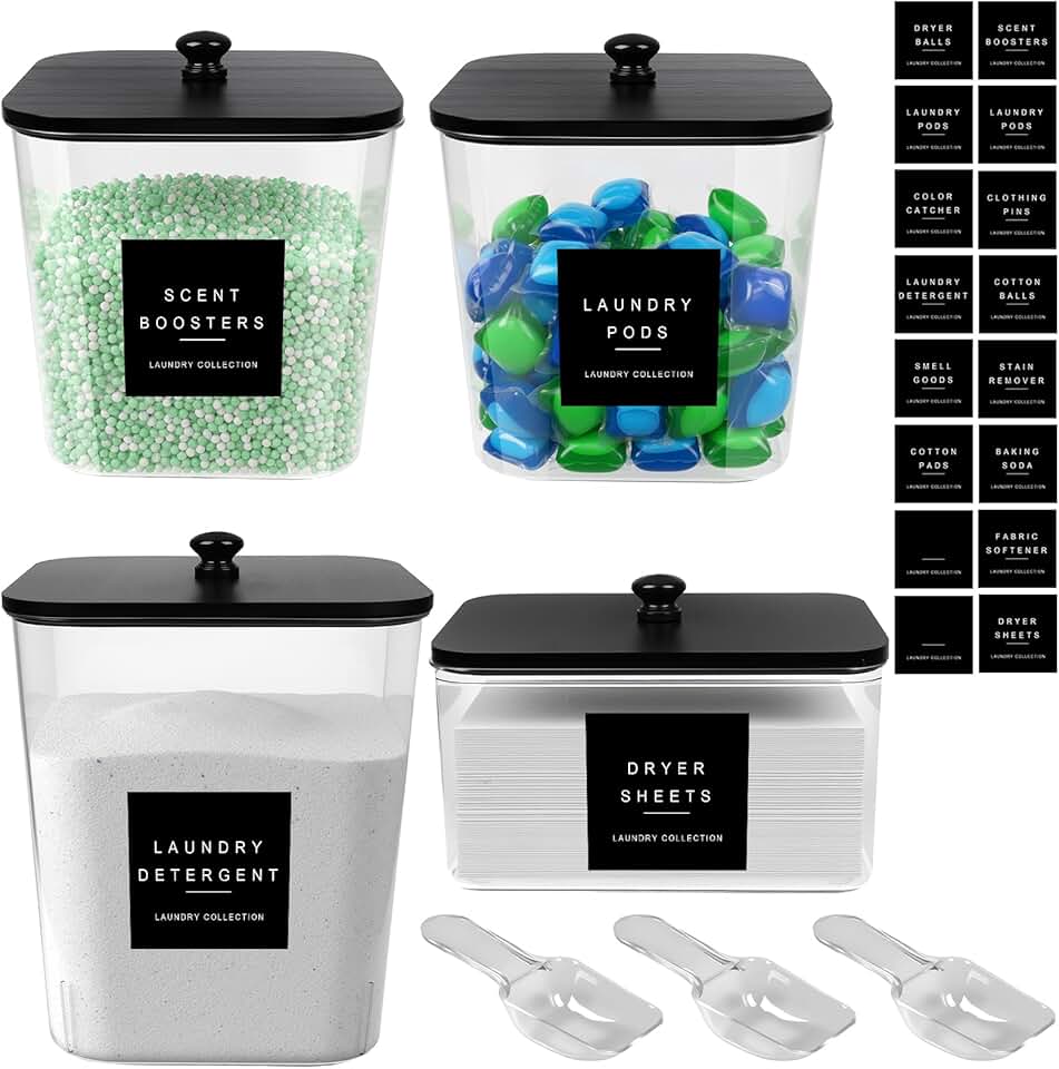 Set of 4 Acrylic Laundry Pod and Dryer Sheet Containers