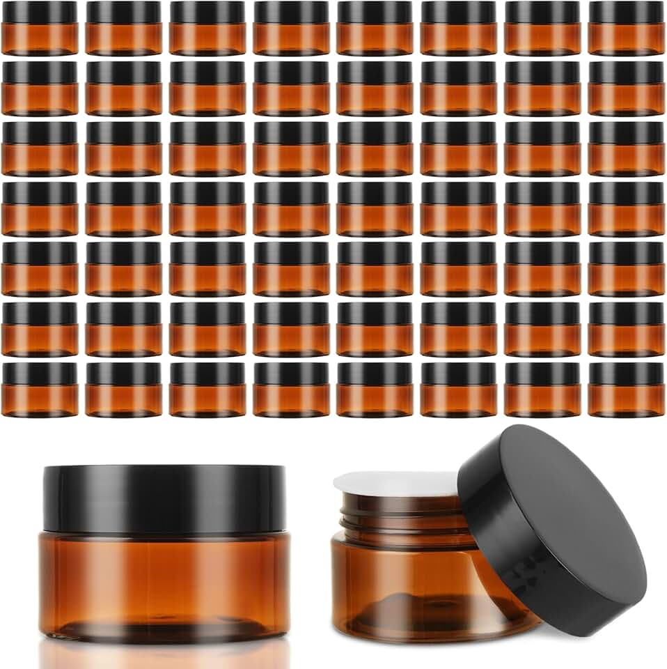 100 Pack 1oz Amber Plastic Jars with Lids