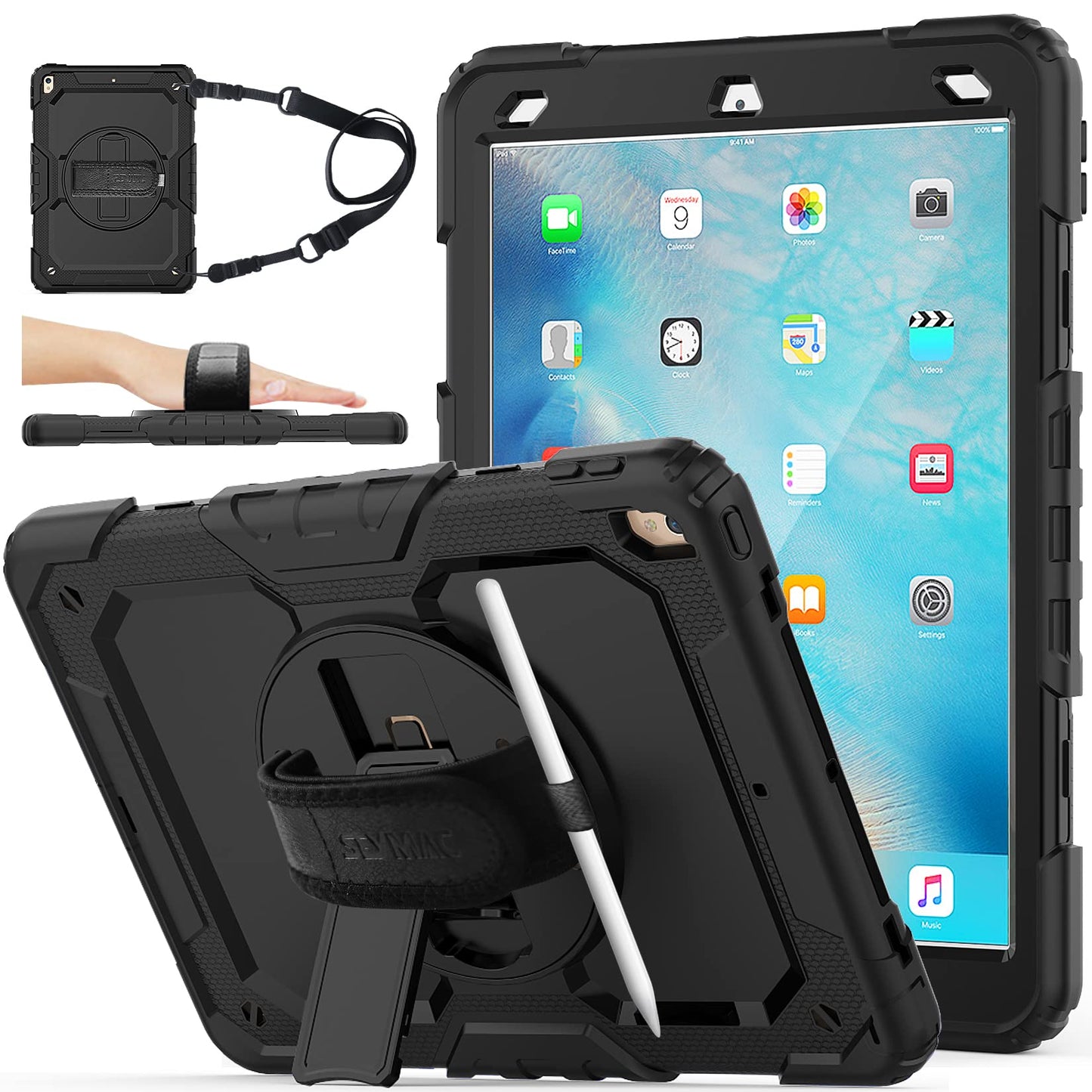 Case for iPad Air 3 2019/ iPad Pro 10.5, Drop-Proof Protection Case with (360 Degrees Rotate Stand) Hand Strap &(Pencil Holder) for iPad Air 3rd Generation / iPad Pro 10.5 (Black)