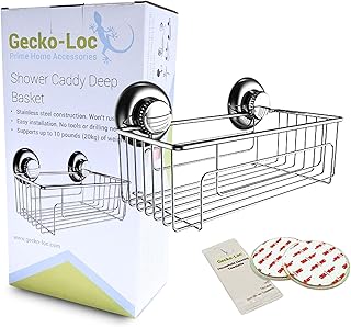 Large deep suction cup shower caddy for shampoo storage