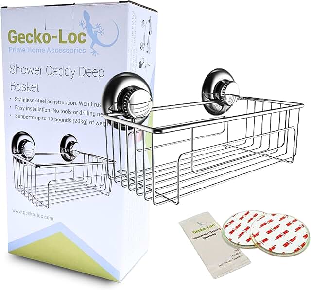 Large deep suction cup shower caddy for shampoo storage