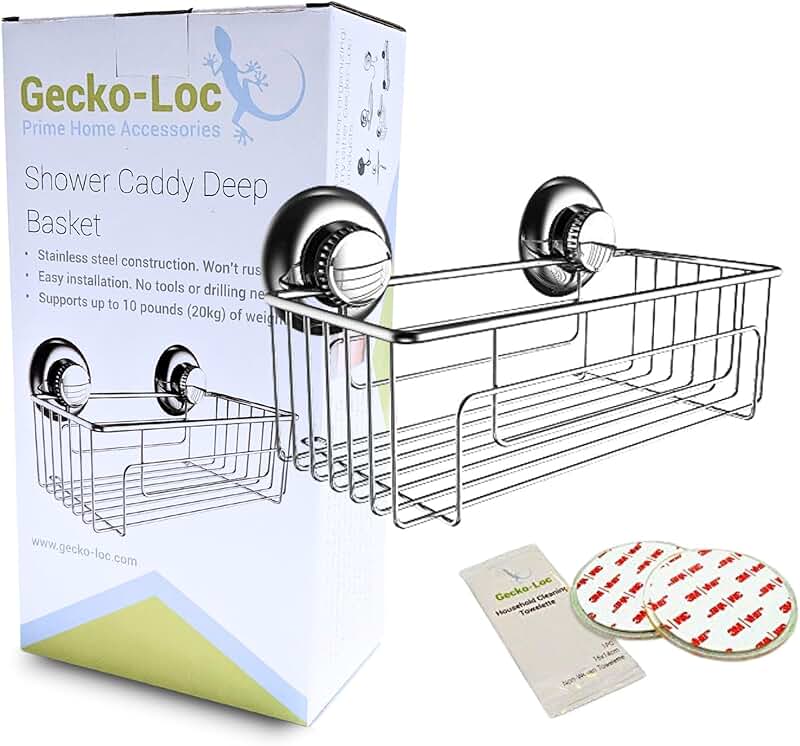 Large deep suction cup shower caddy for shampoo storage