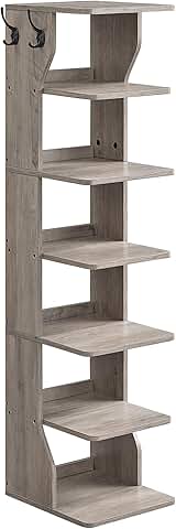 7-Tier Narrow Vertical Shoe Rack with Hooks