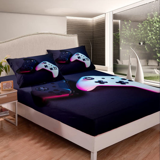 Gamer Bed Sheets for Boys Black and Red Gaming Sheet Set Video Game Bedding Game Controller Fitted Sheet Kids Teens Full Size Includes 1 Sheets  2 Pillowcases No Flat Sheet)