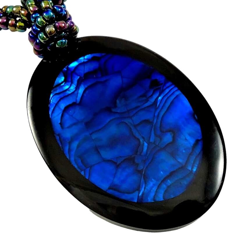 Blue Abalone Necklace with Rainbow Beads for Women and Men
