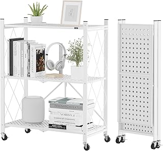 3-Tier White Metal Storage Shelf with Wheels