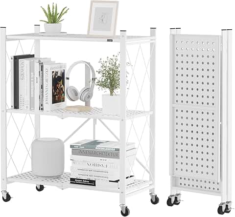 3-Tier White Metal Storage Shelf with Wheels