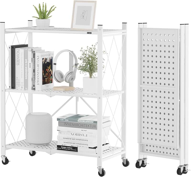 3-Tier White Metal Storage Shelf with Wheels