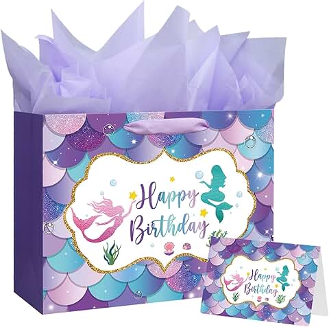 Large Mermaid Birthday Gift Bag with Handle