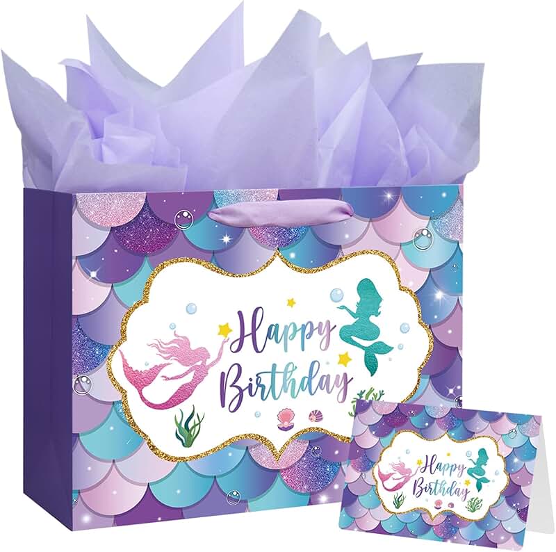 Large Mermaid Birthday Gift Bag with Handle
