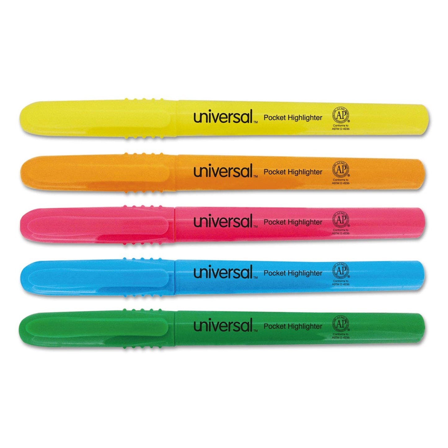 Set of 5 Fluorescent Chisel Tip Pocket Highlighters