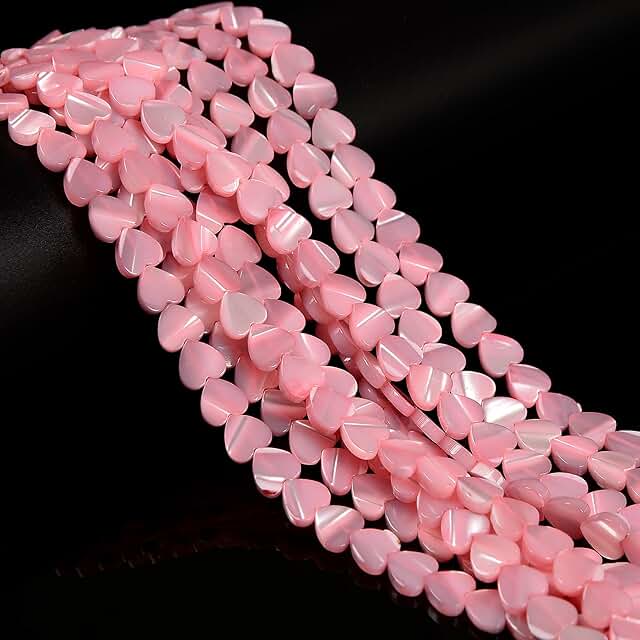 43pcs Pink Mother of Pearl Heart Beads for Jewelry Making