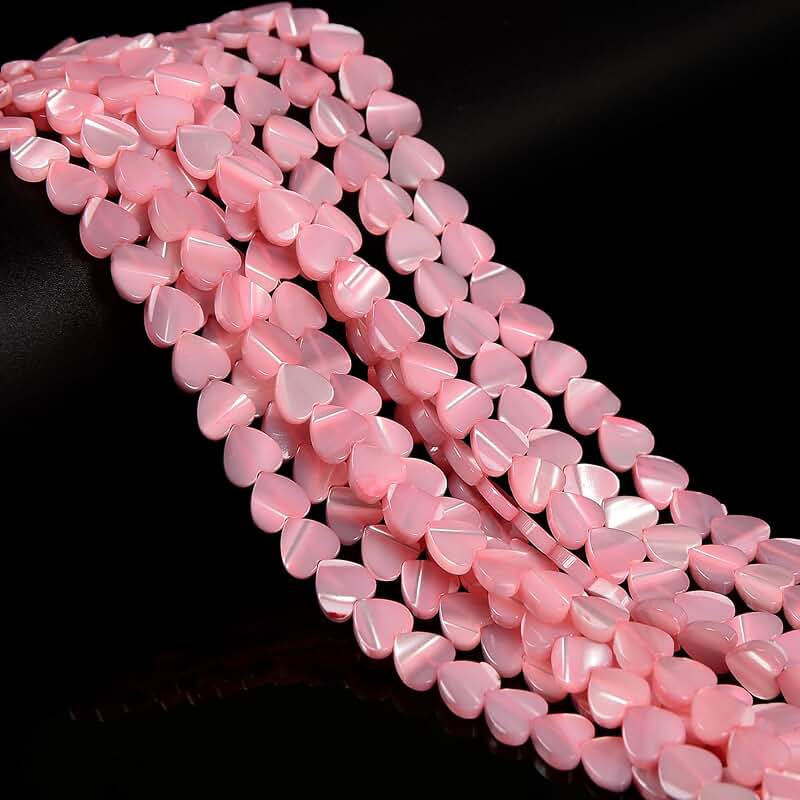 43pcs Pink Mother of Pearl Heart Beads for Jewelry Making