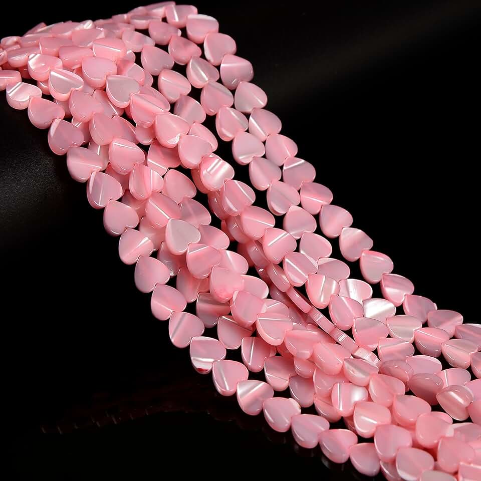 43pcs Pink Mother of Pearl Heart Beads for Jewelry Making