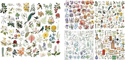 Set of 5 Vintage Bird and Plant Stickers for Junk Journals