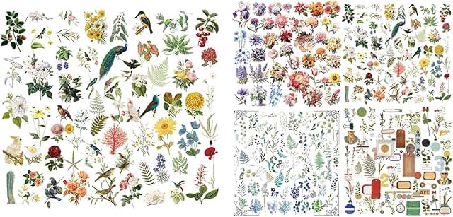 Set of 5 Vintage Bird and Plant Stickers for Junk Journals
