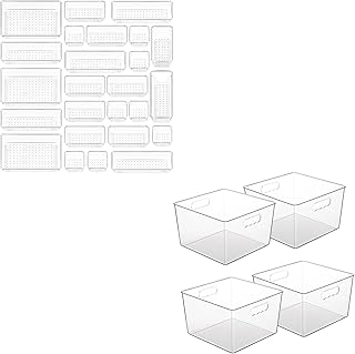25 Clear Plastic Drawer Organizers and 4 Large Storage Bins