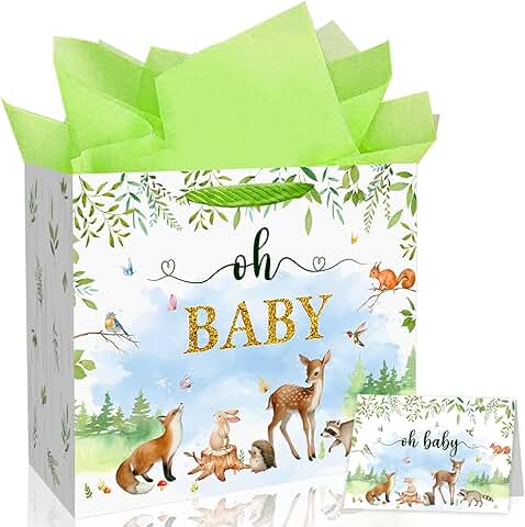 Large 13-inch Baby Gift Bag with Tissue and Card