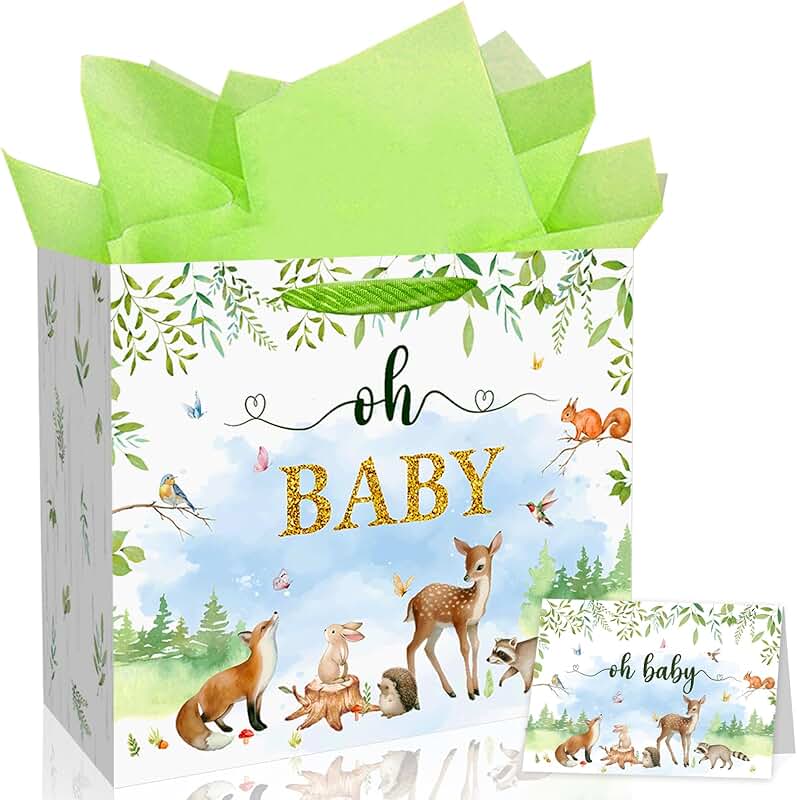 Large 13-inch Baby Gift Bag with Tissue and Card