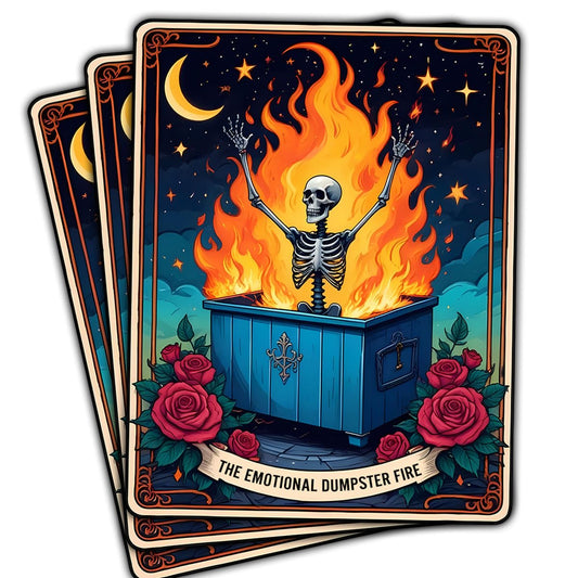 Set of three emotional support dumpster fire stickers