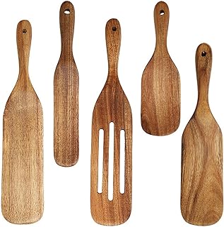 Set of 5 Natural Teak Wood Spurtles for Cooking and Serving