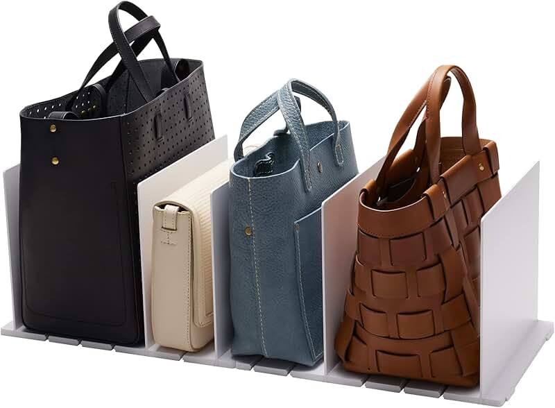 White purse organizer for closet shelf