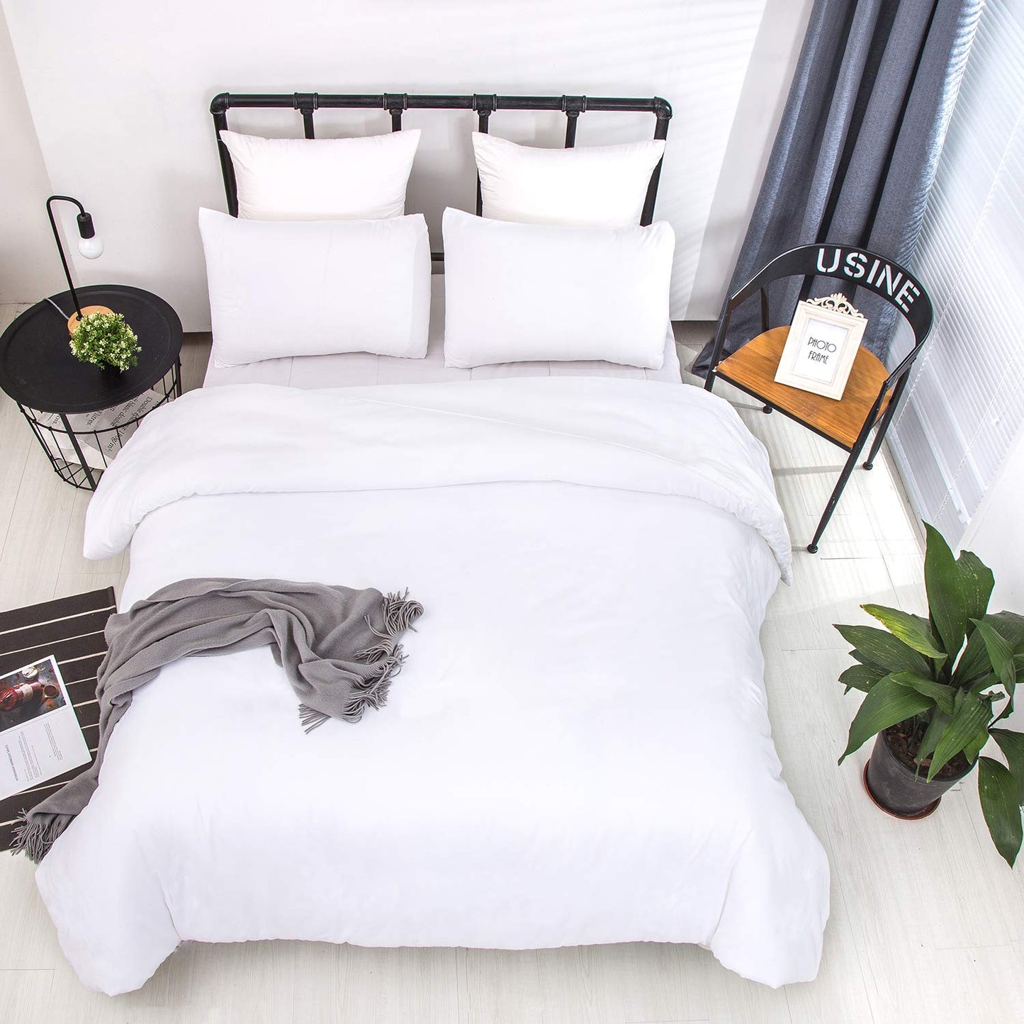 Wel oo White Comforter Sets Queen Plain White Bedding Comforter Sets Cotton Solid White Bed Quilts Queen Size Cozy Women Men All White Bedding Sets Full Adults Teens Pure White Durable Blankets Queen