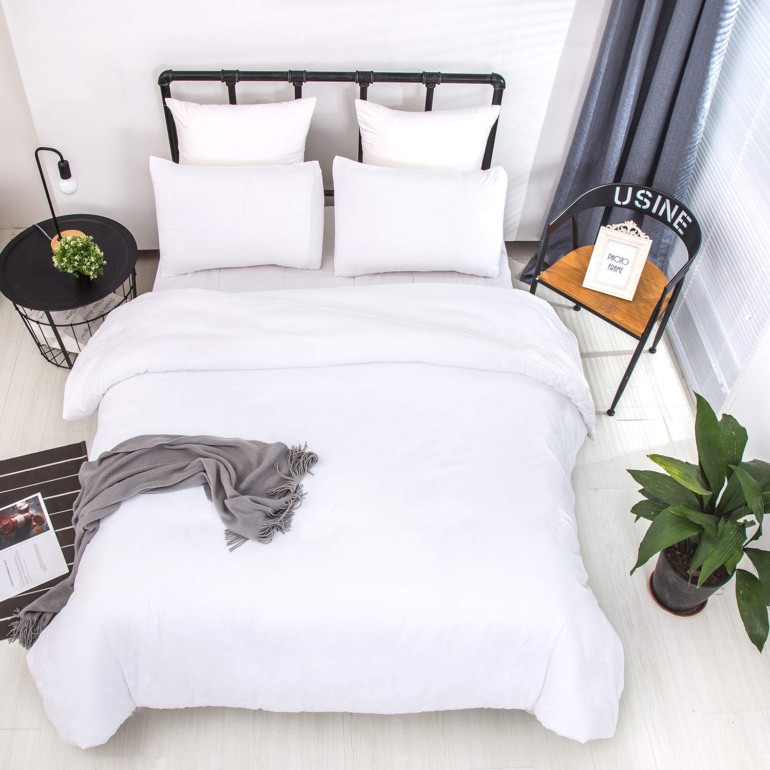 Wel oo White Comforter Sets Queen Plain White Bedding Comforter Sets Cotton Solid White Bed Quilts Queen Size Cozy Women Men All White Bedding Sets Full Adults Teens Pure White Durable Blankets Queen