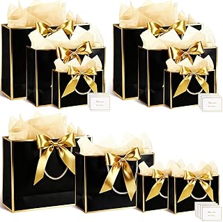 Set of 10 assorted paper gift bags with ribbons and cards
